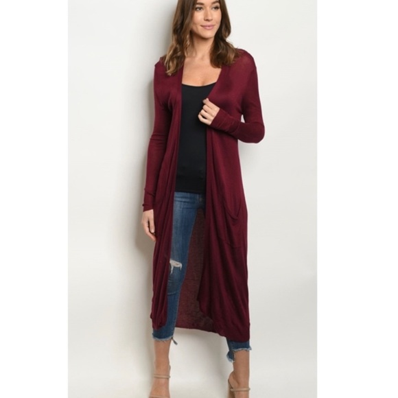 Longline cardigan in burgundy - Picture 2 of 2